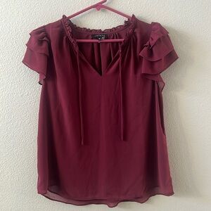 Maroon v neck flutter sleeve blouse. Size medium EUC